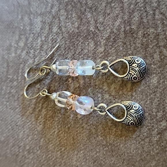 Handmade Beaded Czech Glass Dangle Hook Earrings - Picture 3 of 5